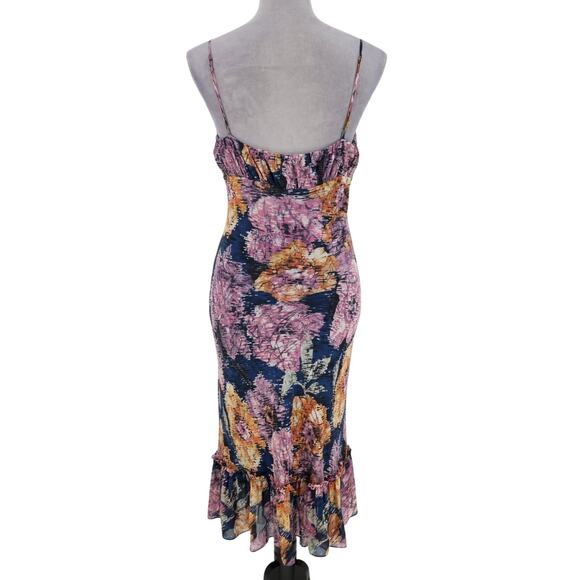 BCBG Max Azria Dress Womens 10 Pink Blue Silk Chiffon Lined Ruched Y2K Vintage - Picture 2 of 14